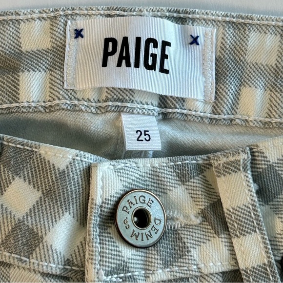 PAIGE Verdugo Ankle Cutoff Denim Shorts Women’s Size 25 Gray White Plaid Raw Hem - Picture 8 of 9